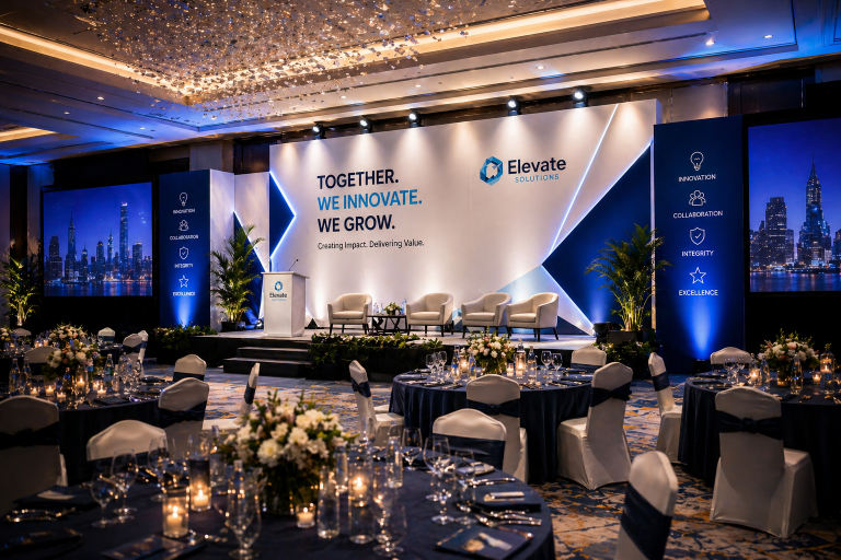 Professional corporate event decor setup - Petal & Pearl Decor